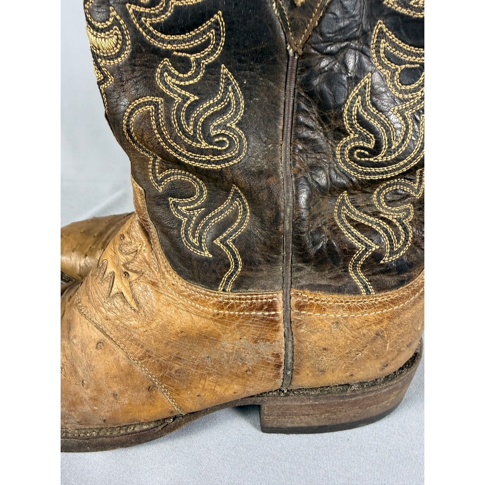 Lucchese 2000 Full Quill Ostrich Leather Western Cowboy Boots Tan Brown 8.5 B - Picture 3 of 16